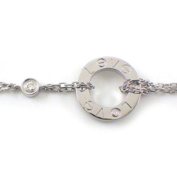 Cartier Bracelet Love B6038100 Circle Double Chain 2 Points Diamonds Total - Picture 2 of 10